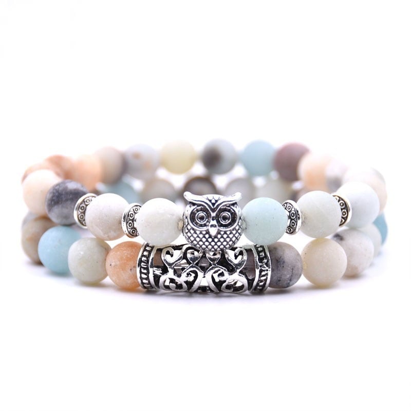 Crazymeow Owl Charm Natural Stone Bracelet