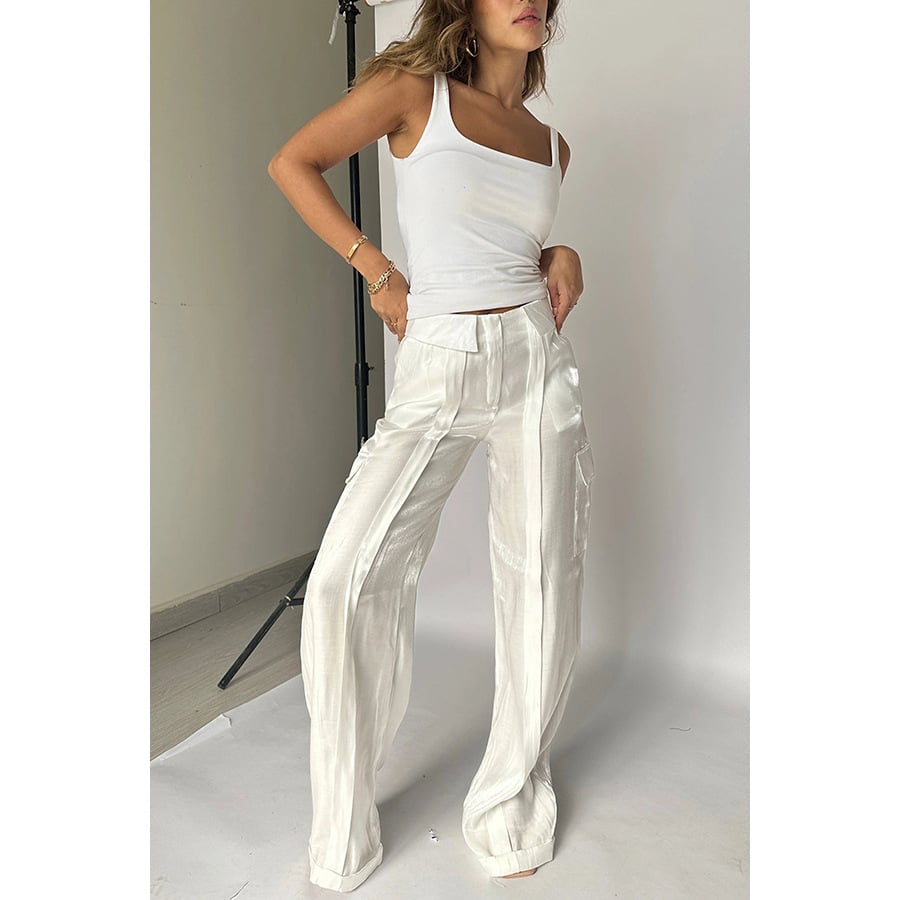 Golden Years Glitter Fabric Drawstring Waist Pocketed Wide Leg Pants - Buy two and get free shipping!