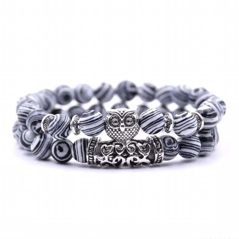 Crazymeow Owl Charm Natural Stone Bracelet