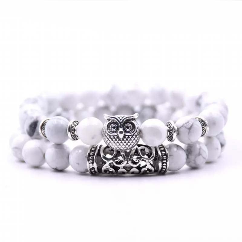 Crazymeow Owl Charm Natural Stone Bracelet