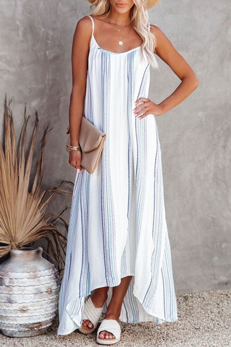 Fashion Street Striped Spaghetti Strap Irregular Maxi Dresses