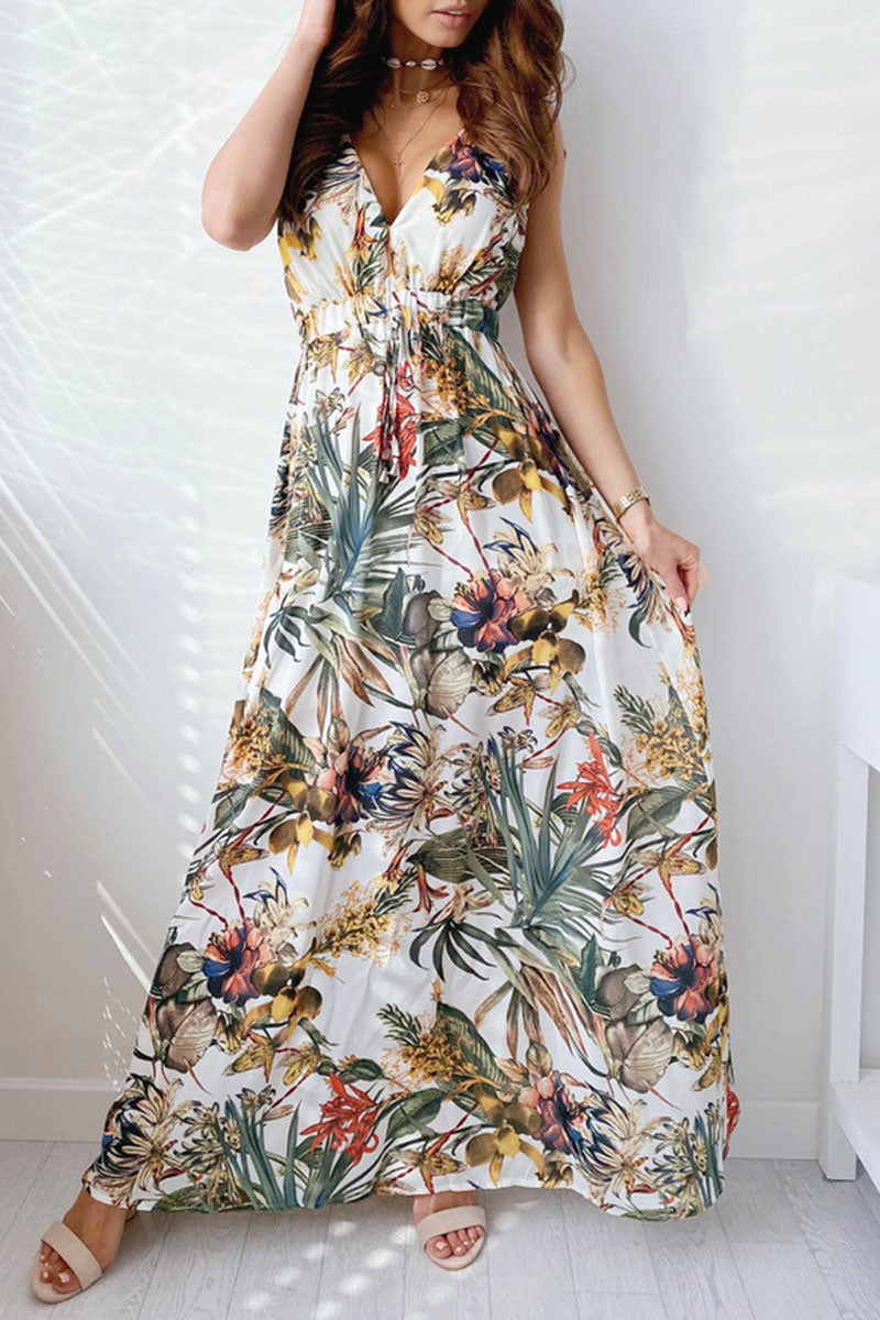 Fashion Sweet Print V Neck A Line Dresses(4 Colors)