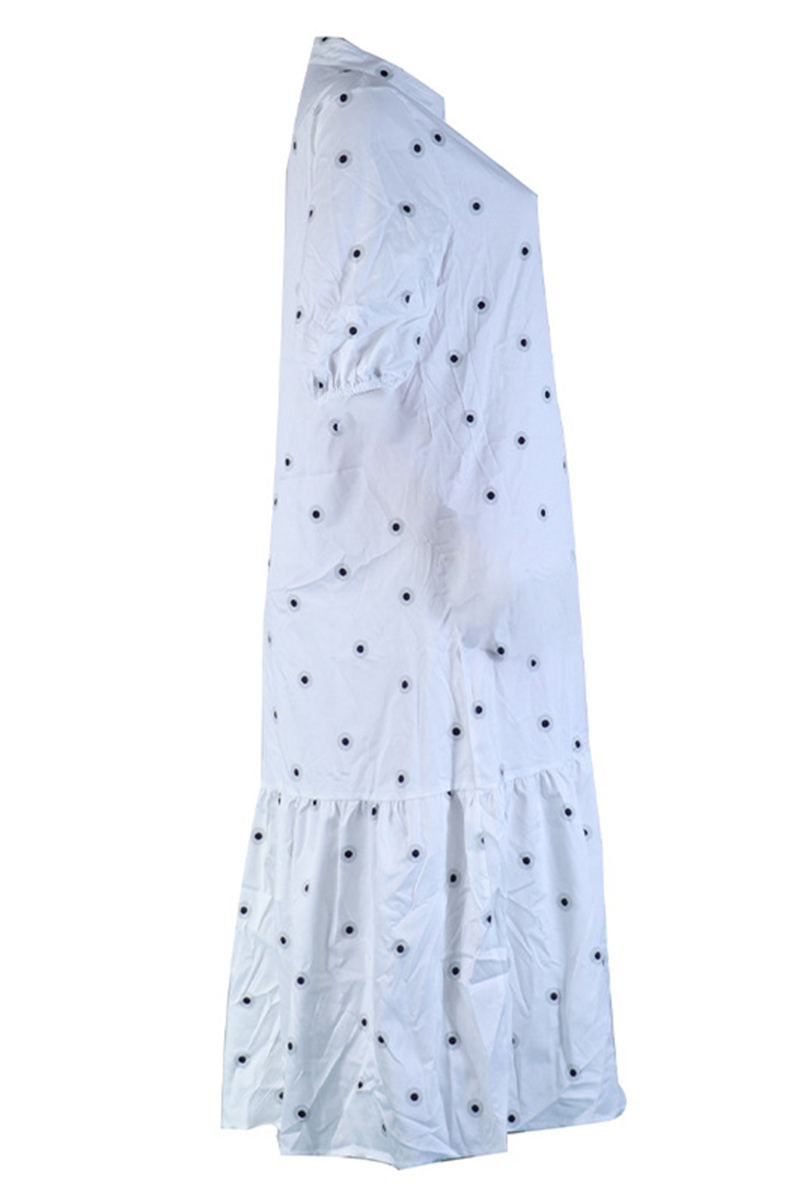 Casual Polka Dot Make Old Patchwork Buckle Flounce Mandarin Collar A Line Dresses