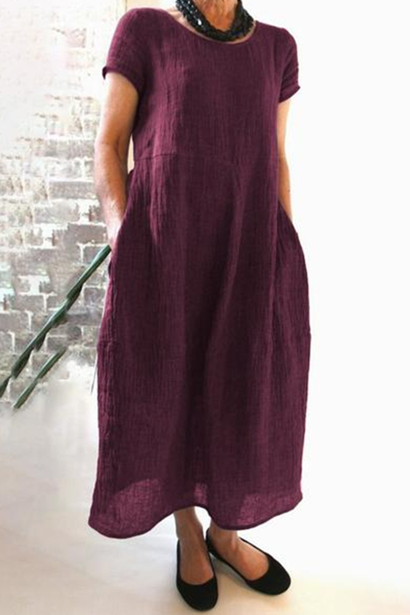 Casual Street Solid Pocket O Neck Maxi Dresses(8 Colors)