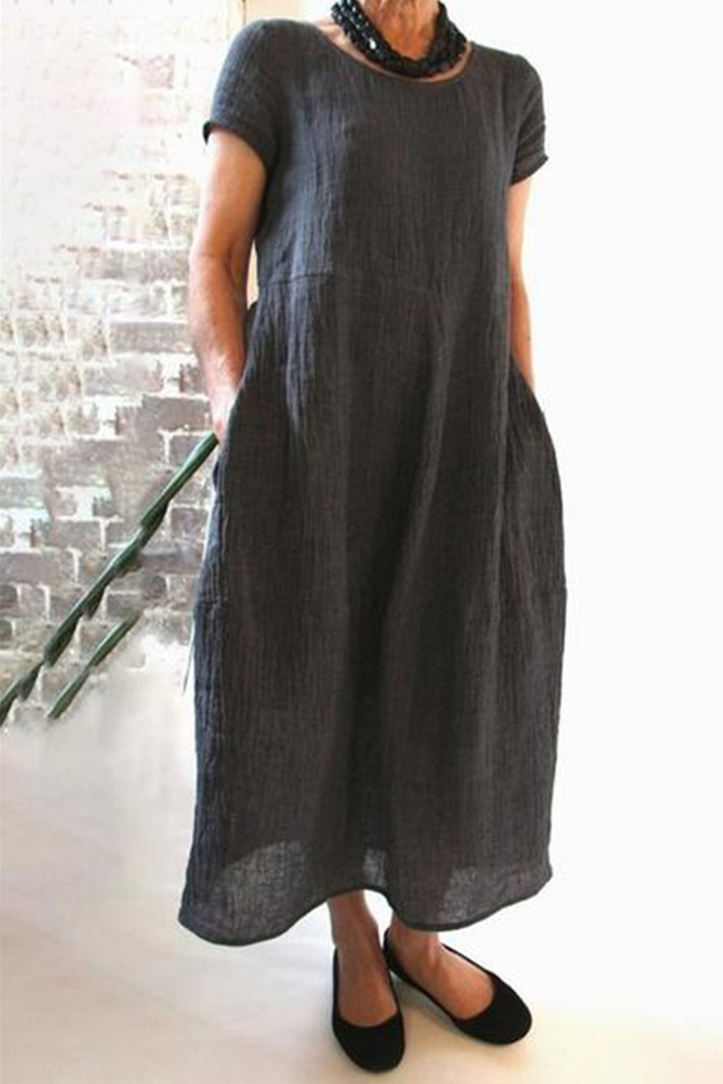 Casual Street Solid Pocket O Neck Maxi Dresses(8 Colors)