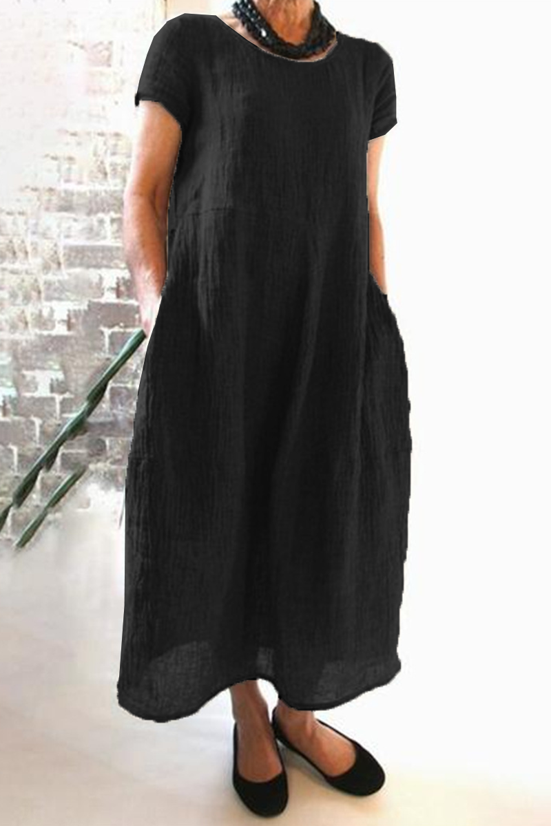 Casual Street Solid Pocket O Neck Maxi Dresses(8 Colors)