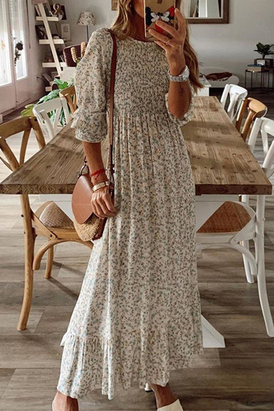 Fashion Street Print Patchwork O Neck A Line Dresses