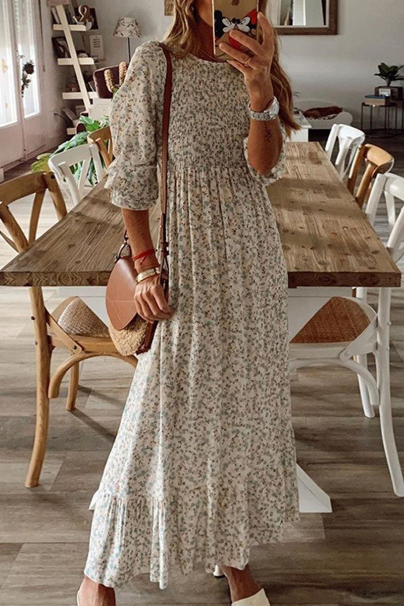 Fashion Street Print Patchwork O Neck A Line Dresses