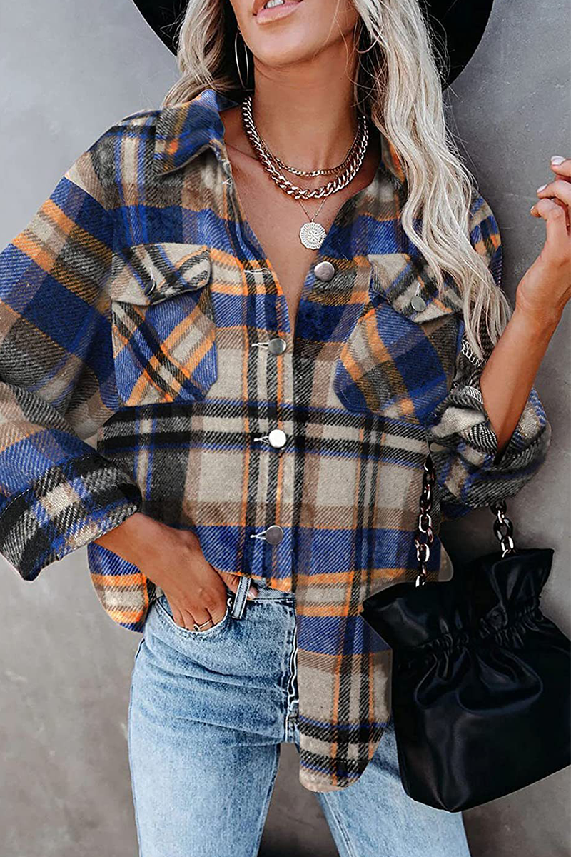 Casual Plaid Patchwork Turndown Collar Tops(6 colors)