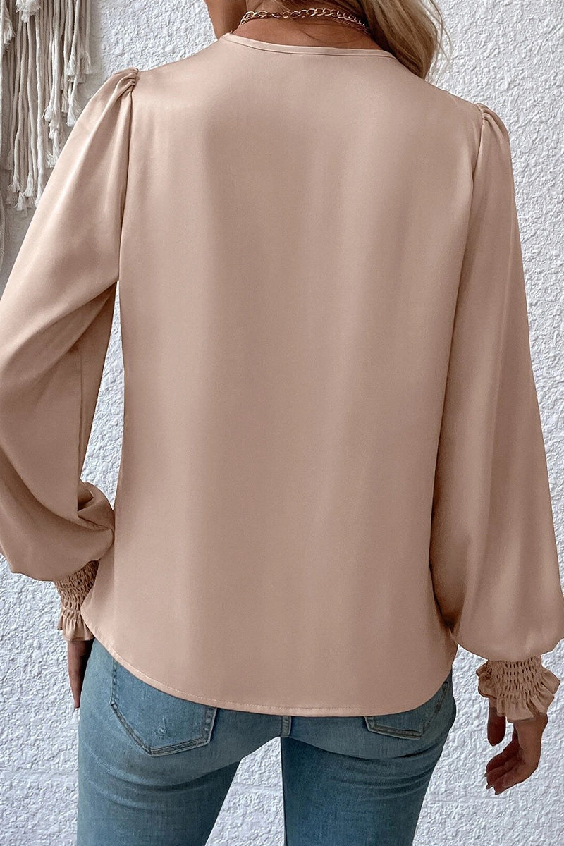 Elegant Solid Fold V Neck Tops