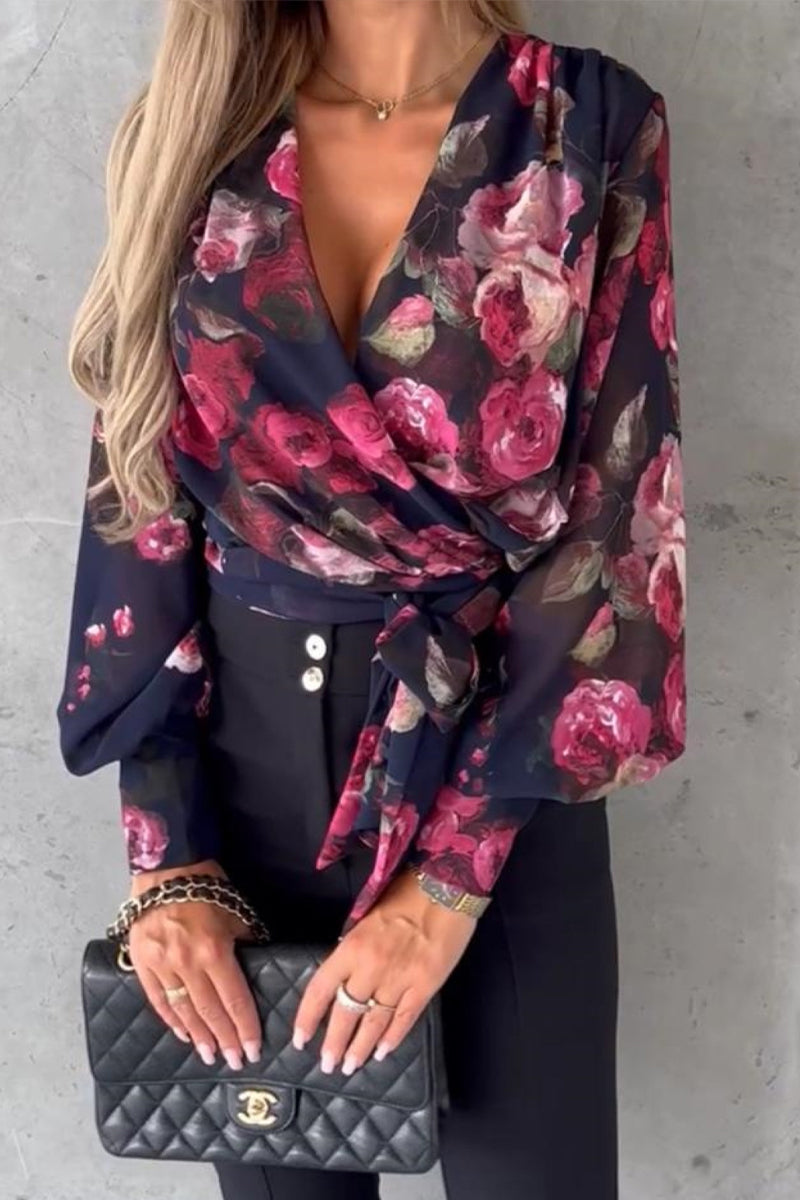 Sexy Elegant Floral Bandage V Neck Blouses(3 Colors)