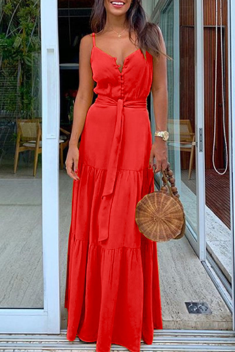 Casual Solid Backless Spaghetti Strap Long Dresses