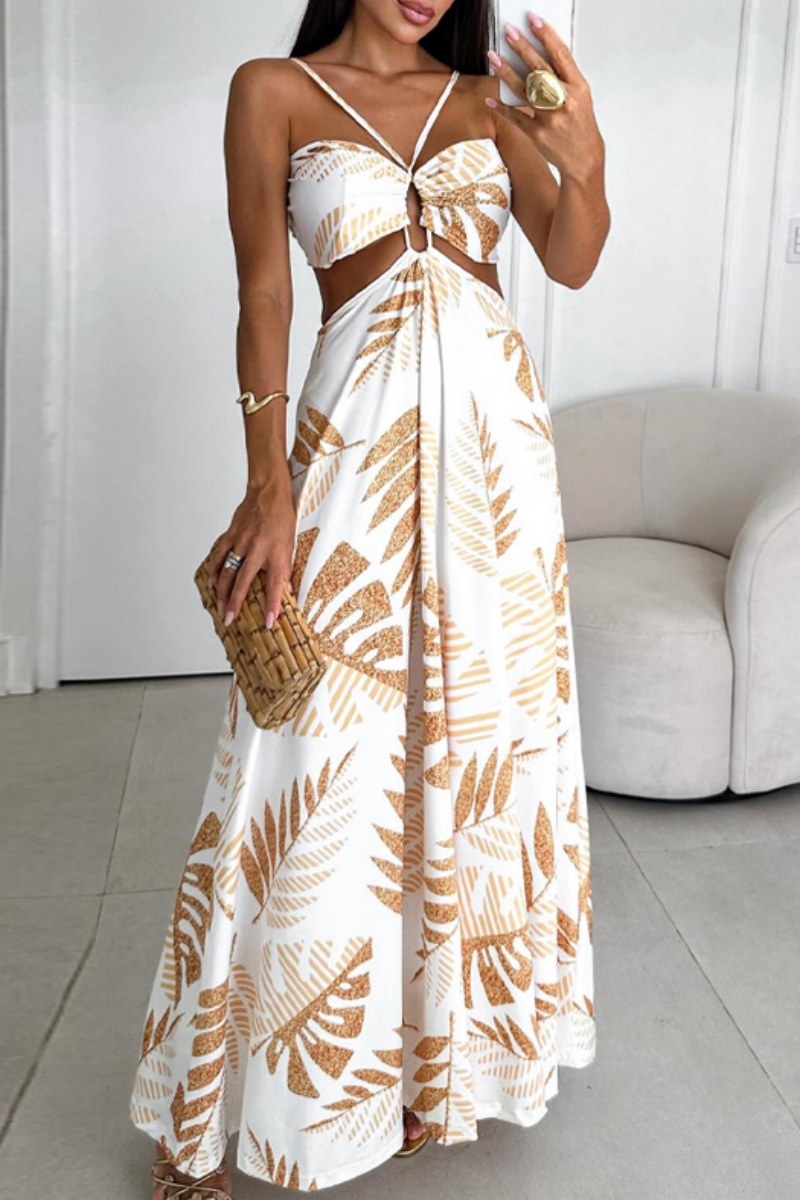 Sexy Casual Print Backless Spaghetti Strap Long Dresses