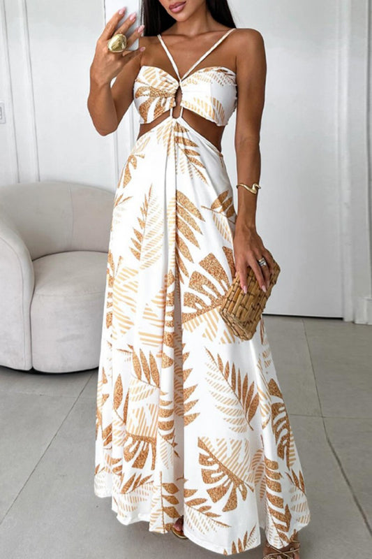 Sexy Casual Print Backless Spaghetti Strap Long Dresses