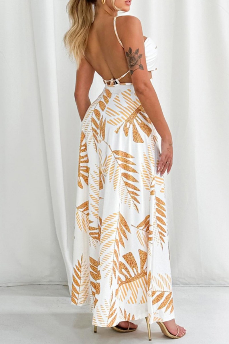 Sexy Casual Print Backless Spaghetti Strap Long Dresses