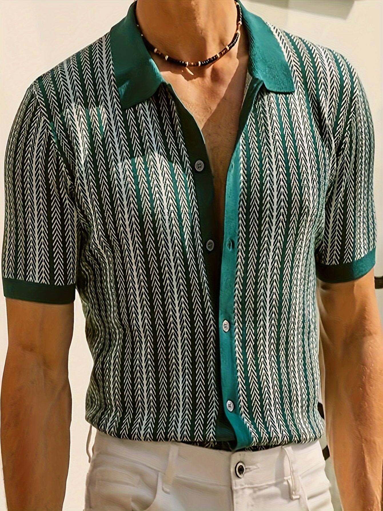 Men's Knit Shirts Vintage Short Sleeve Button Down Polo Shirt Fashion Casual Summer Beach Tops