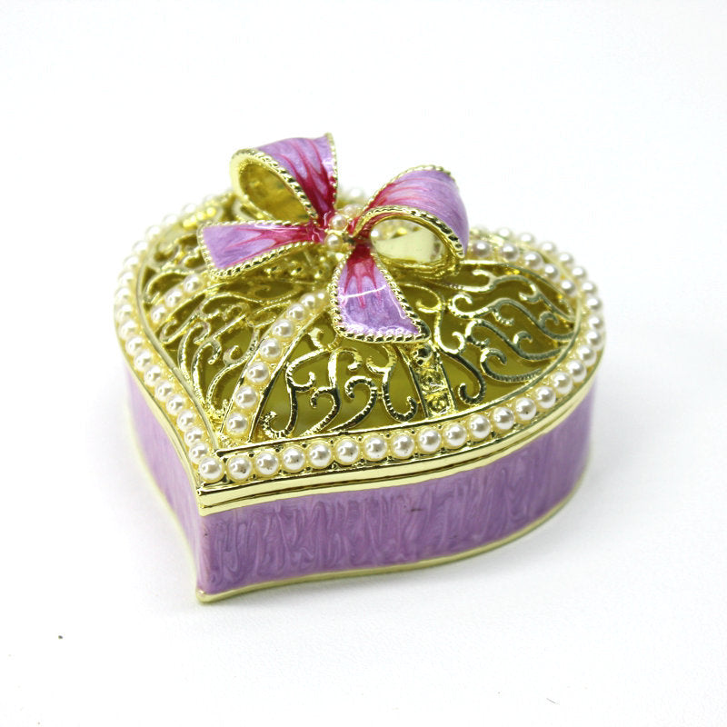 Gift box alloy heart-shaped bow pearl box small jewelry storage box