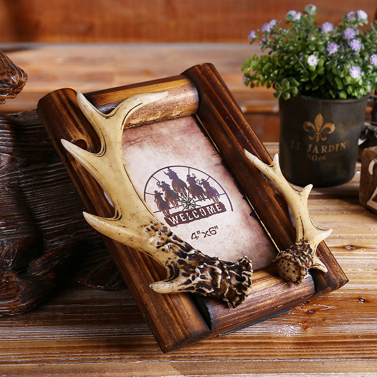 Resin crafts, antler photo frames, retro home decoration gifts