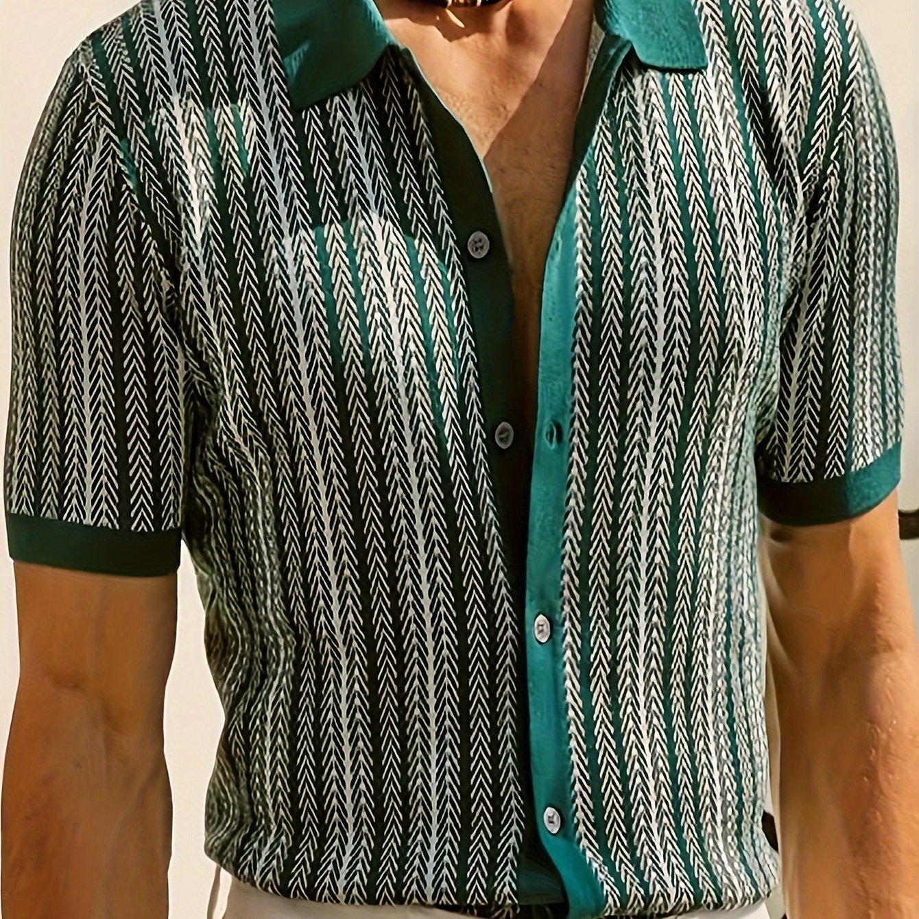 Men's Knit Shirts Vintage Short Sleeve Button Down Polo Shirt Fashion Casual Summer Beach Tops