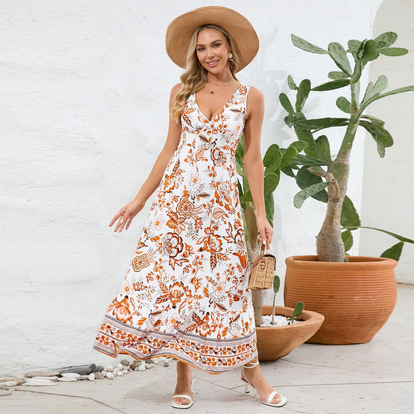 Vintage Floral Print Summer Maxi Dress (Buy 2 Free Shipping)