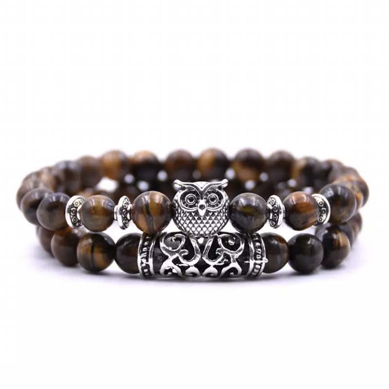 Crazymeow Owl Charm Natural Stone Bracelet