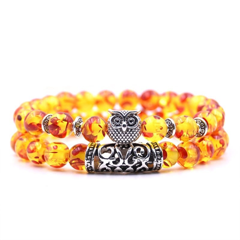 Crazymeow Owl Charm Natural Stone Bracelet