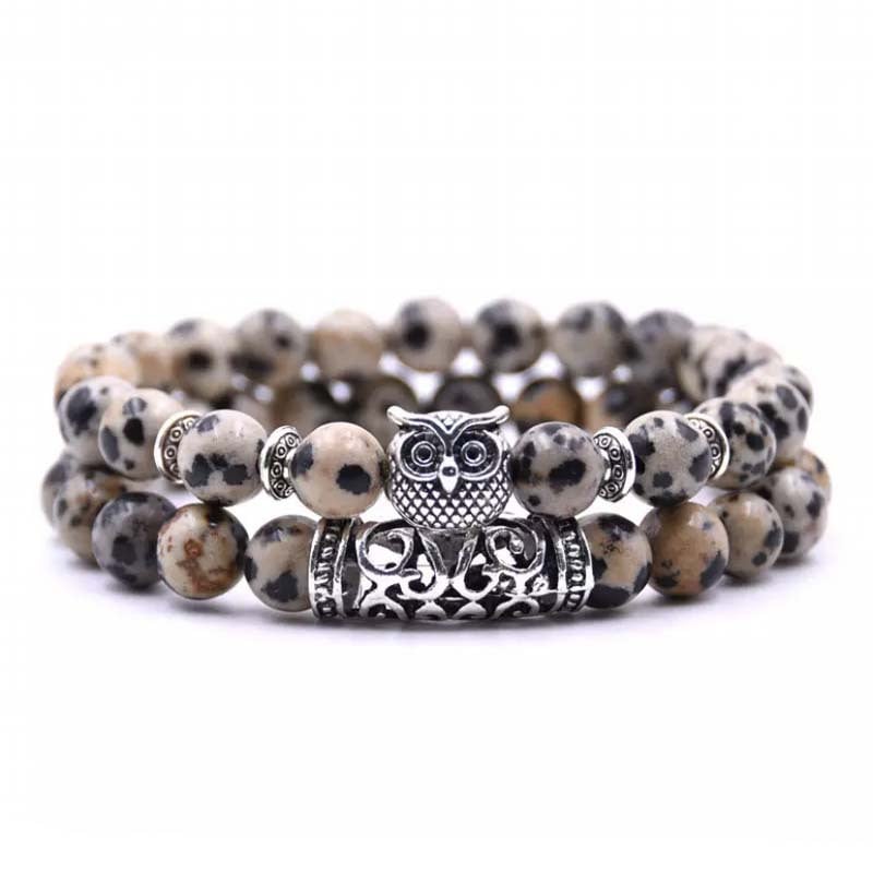 Crazymeow Owl Charm Natural Stone Bracelet