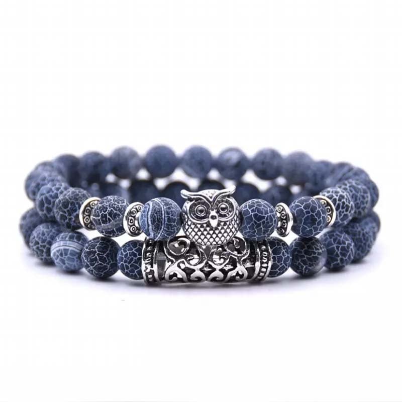 Crazymeow Owl Charm Natural Stone Bracelet