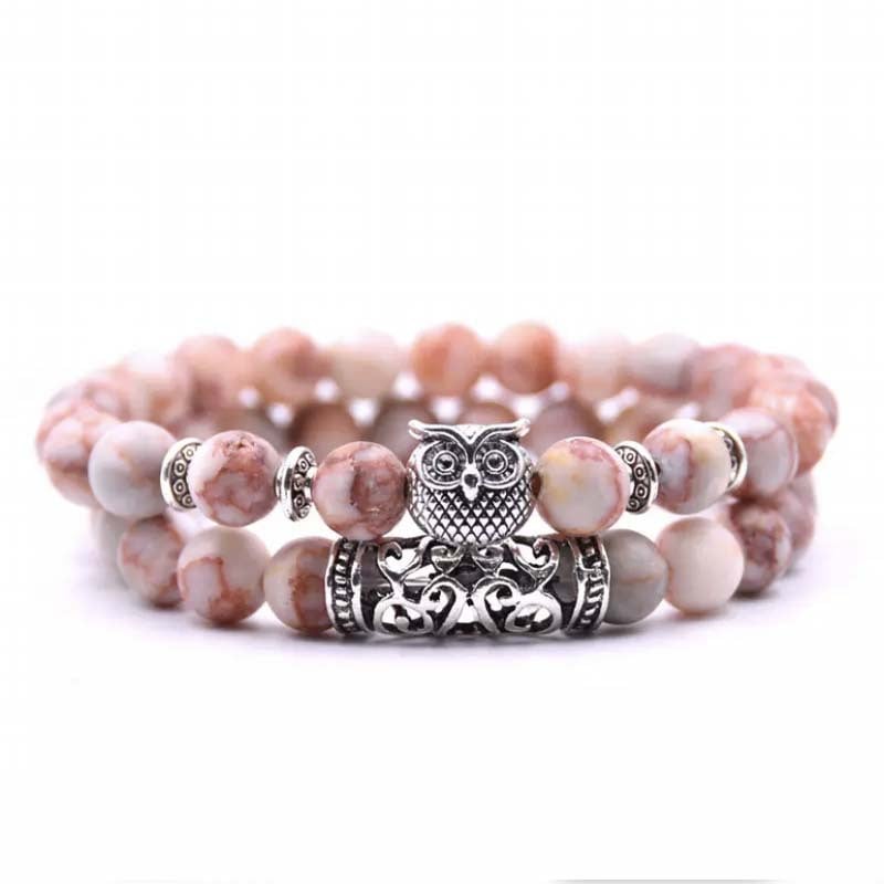 Crazymeow Owl Charm Natural Stone Bracelet