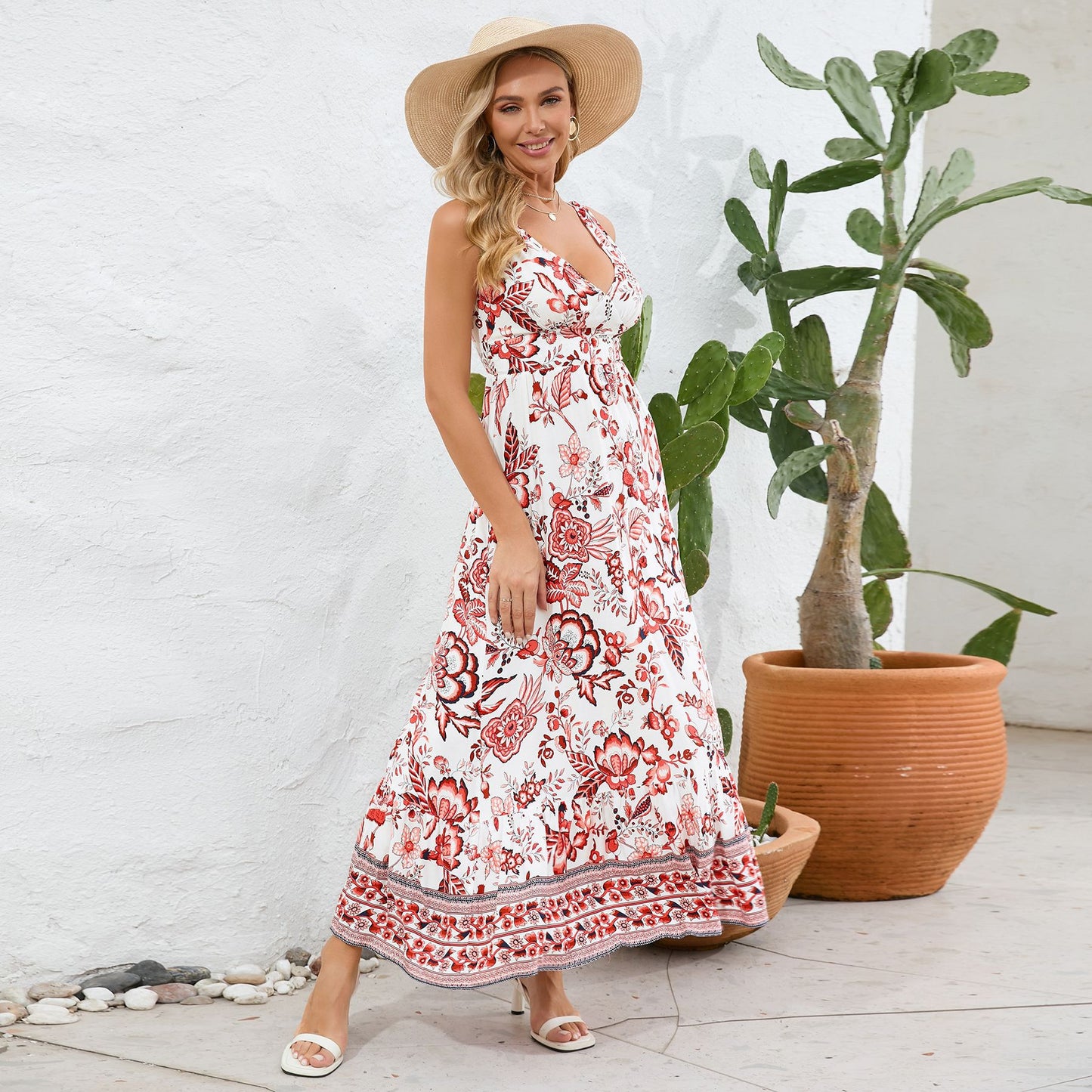 Vintage Floral Print Summer Maxi Dress (Buy 2 Free Shipping)