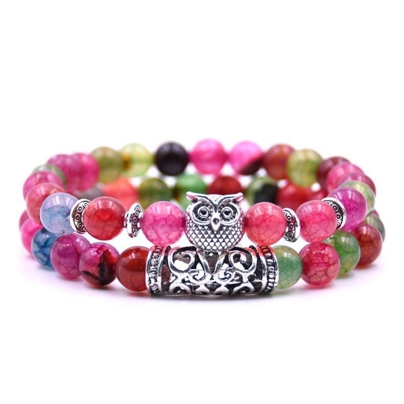 Crazymeow Owl Charm Natural Stone Bracelet