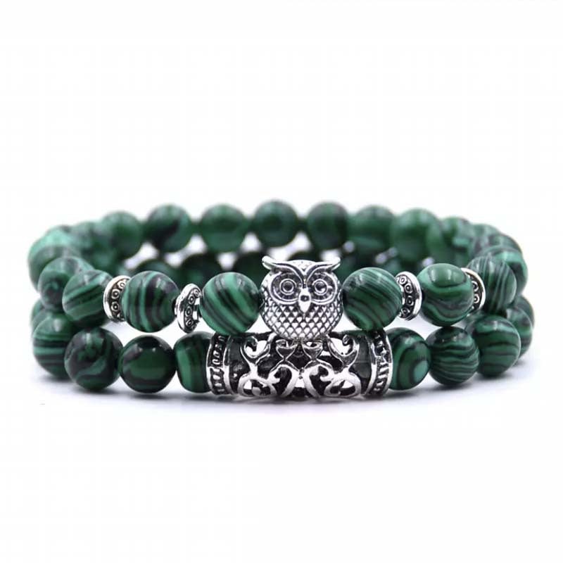 Crazymeow Owl Charm Natural Stone Bracelet