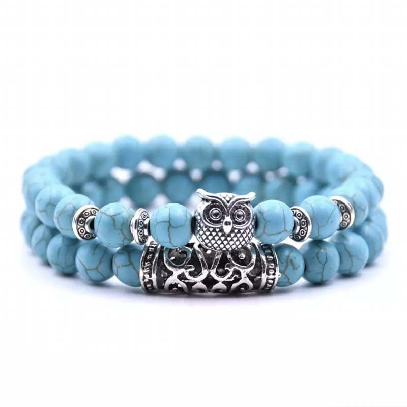 Crazymeow Owl Charm Natural Stone Bracelet