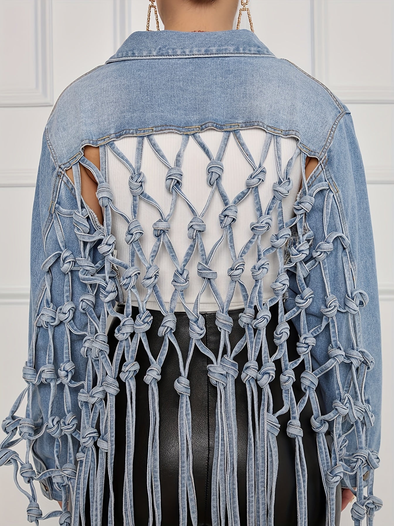 Stylish lapel trendy woven denim jacket