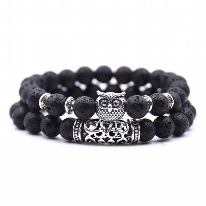 Crazymeow Owl Charm Natural Stone Bracelet