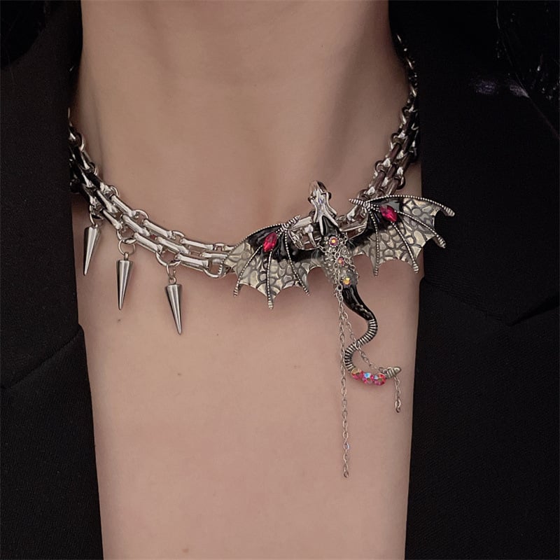 Imprisoned flying dragon necklace