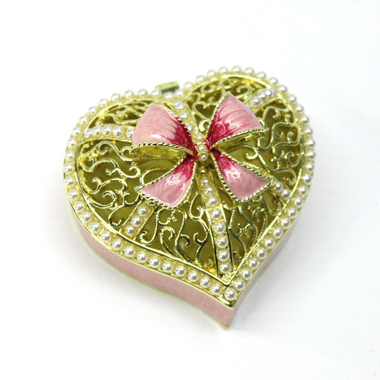 Gift box alloy heart-shaped bow pearl box small jewelry storage box