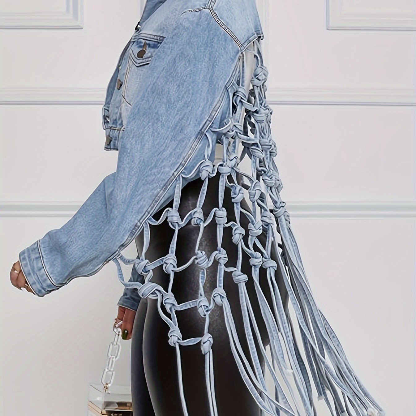 Stylish lapel trendy woven denim jacket