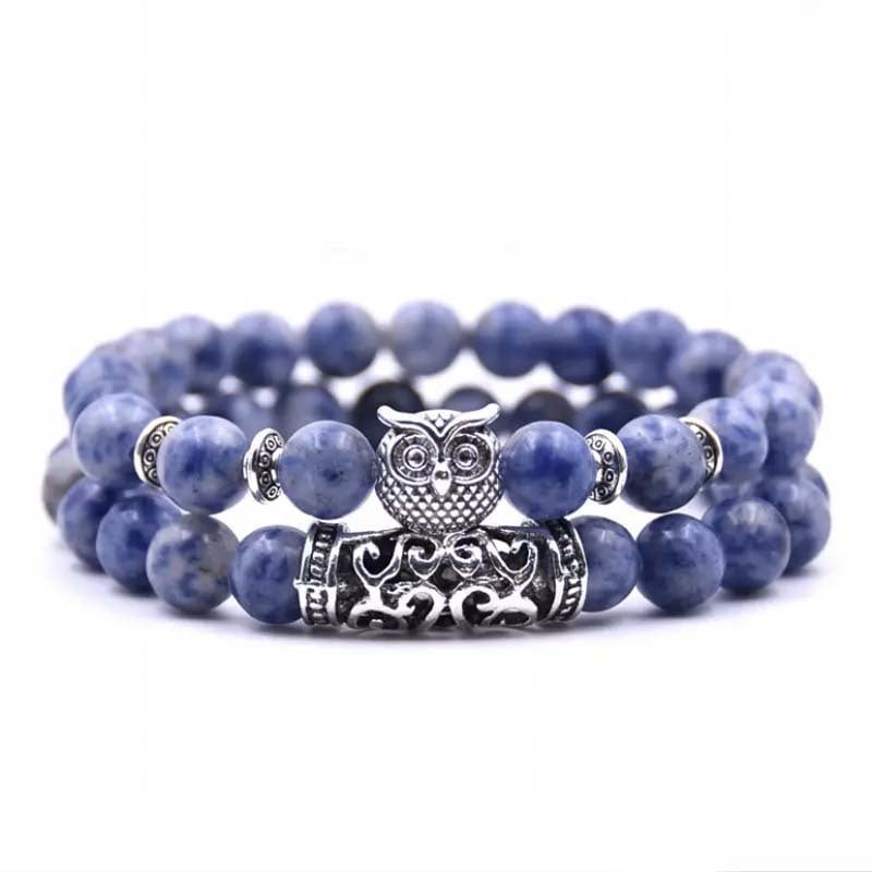 Crazymeow Owl Charm Natural Stone Bracelet