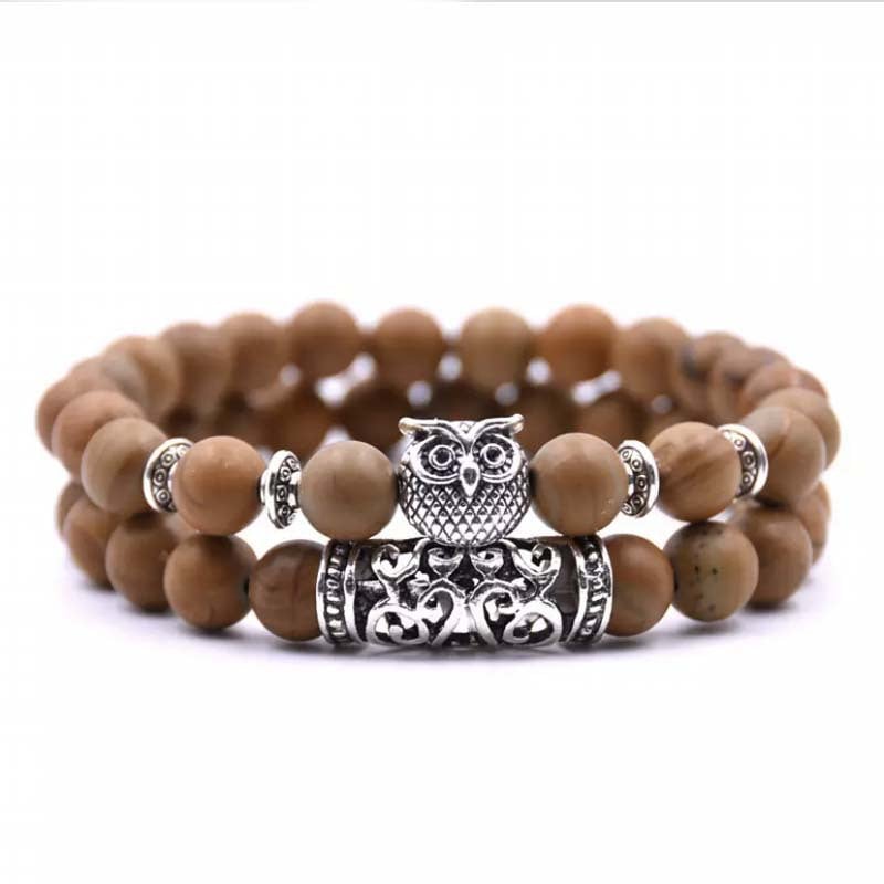 Crazymeow Owl Charm Natural Stone Bracelet