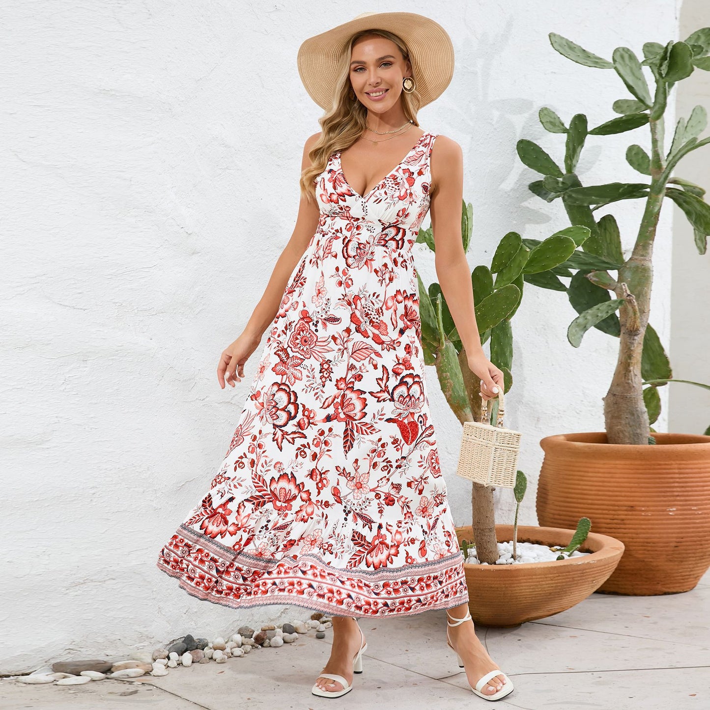 Vintage Floral Print Summer Maxi Dress (Buy 2 Free Shipping)