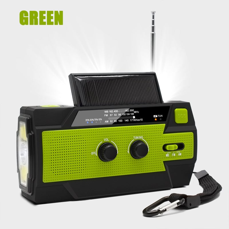 Multifunctional emergency radio with flashlight hand crank radio solar radio