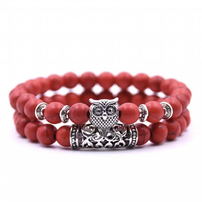 Crazymeow Owl Charm Natural Stone Bracelet