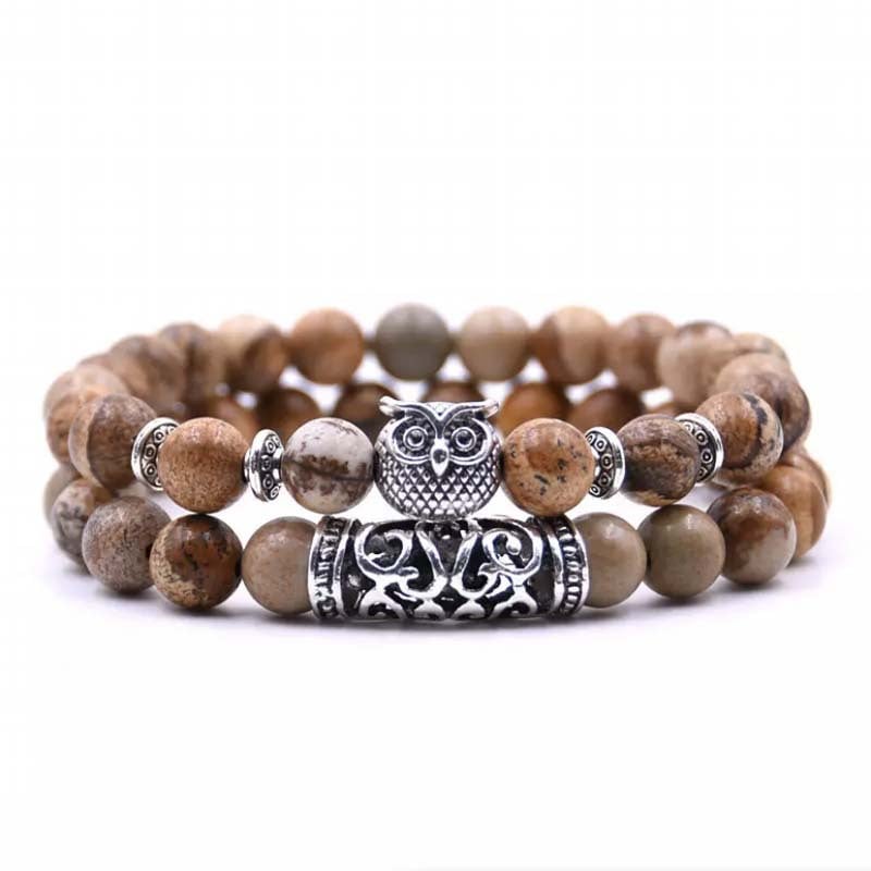 Crazymeow Owl Charm Natural Stone Bracelet