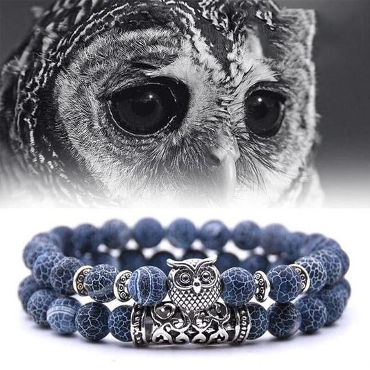 Crazymeow Owl Charm Natural Stone Bracelet