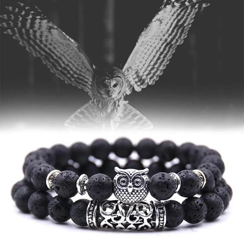 Crazymeow Owl Charm Natural Stone Bracelet