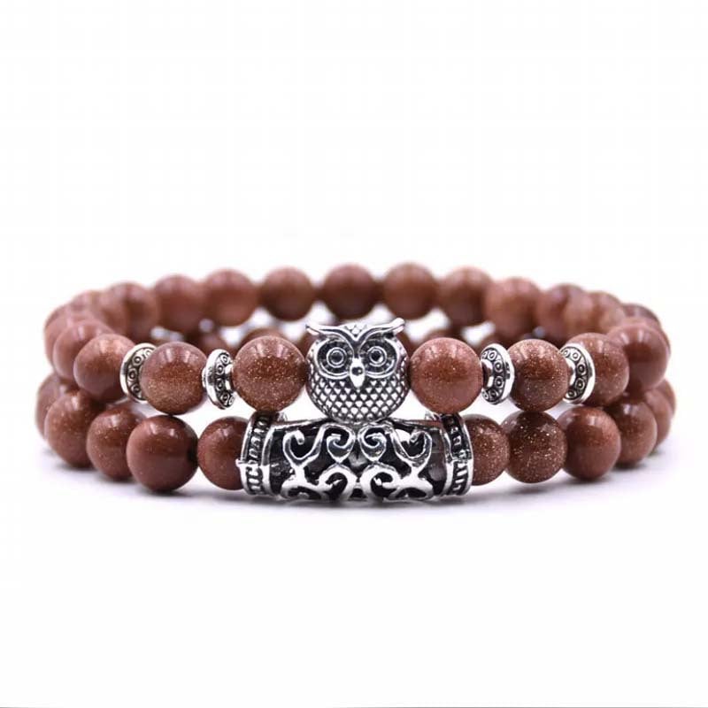 Crazymeow Owl Charm Natural Stone Bracelet