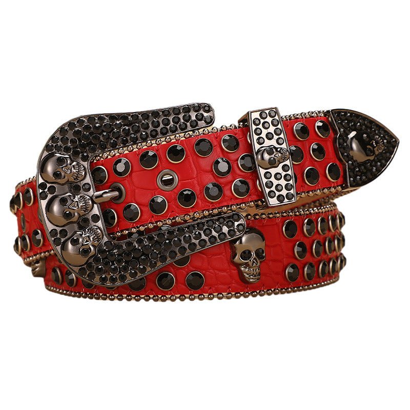 Skull Rhinestone Belt with Crocodile Pattern