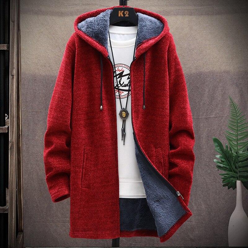 Men Casual Sweaters Jacket Slim Long Thick Warm Hooded Sweater Coat