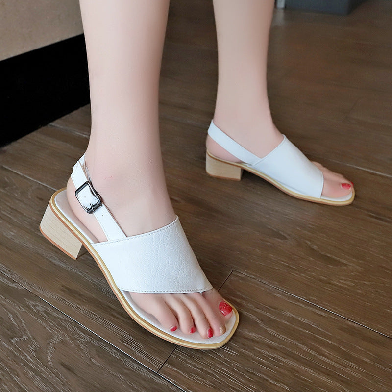 summer casual  Rhinestone hollow chunky heel shoes and new belt buckle solid color plus size women's sandals